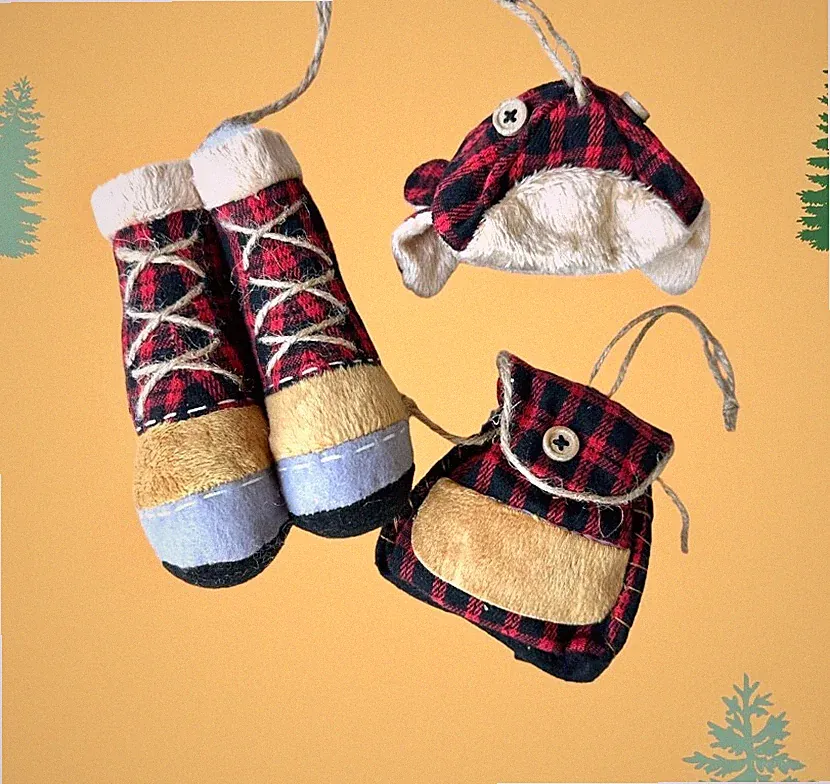 Camping Clothes Ornaments - Boots Backpack Hat Hiking Cabin Snow Ski Doll Mens