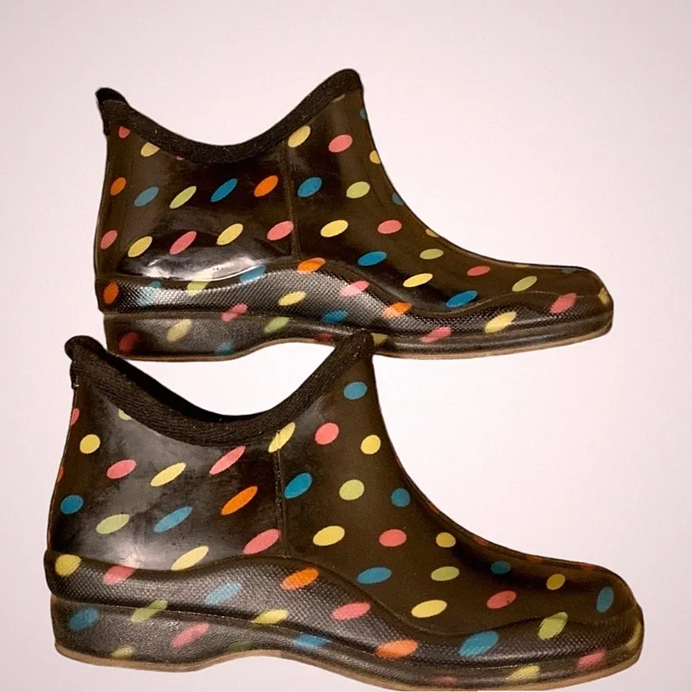 Capelli New York Rain Booties Womens SZ 7 Polka Dot Rubber Ankle Rain Boots