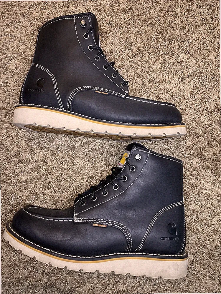 Carhartt Boots Mens 9 Black 6" Moc Toe Waterproof Work Hiking Durable Leather