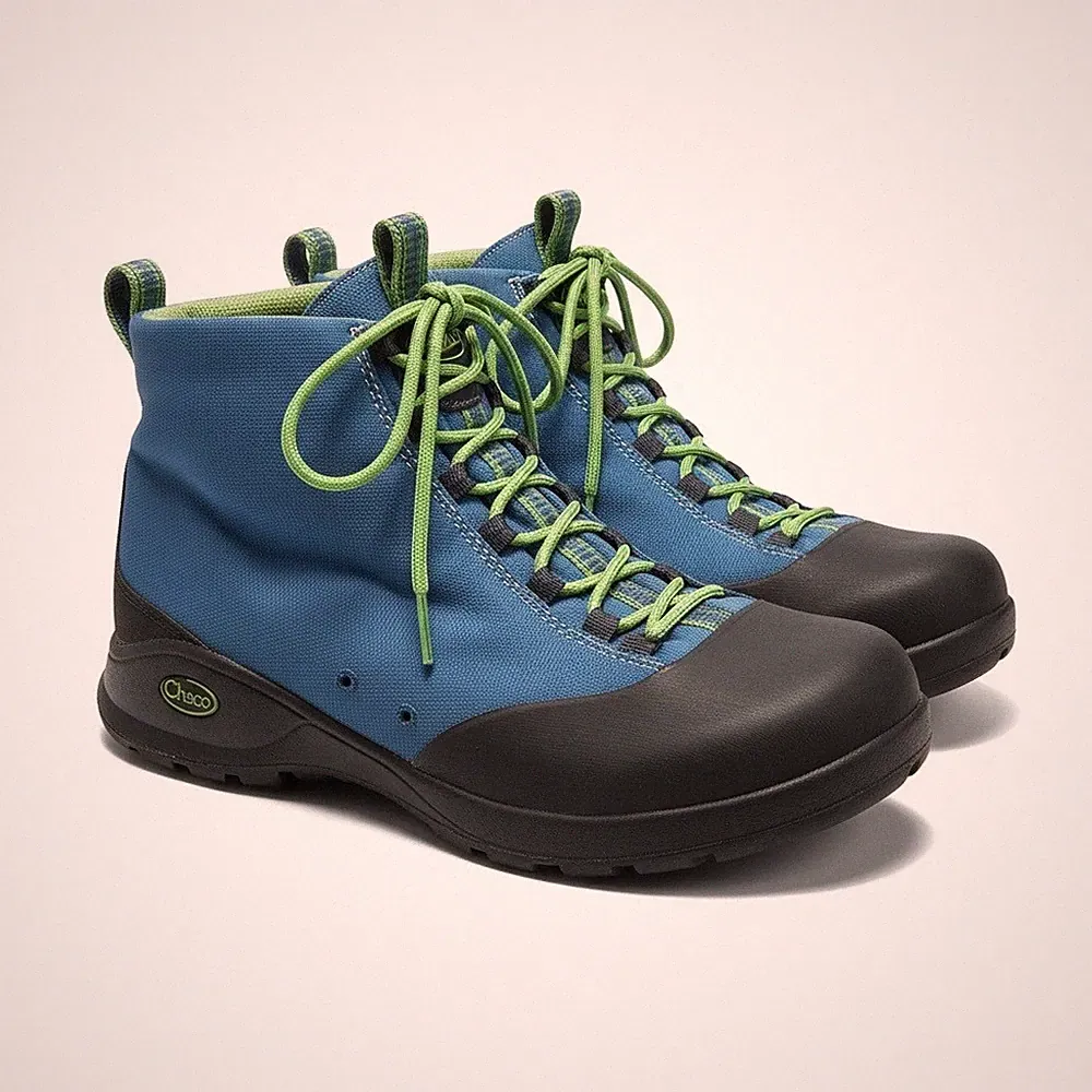 Chaco Womens Blue Canvas Vibram Sole Hiking Boots Mid Top Lace Up Blue Green
