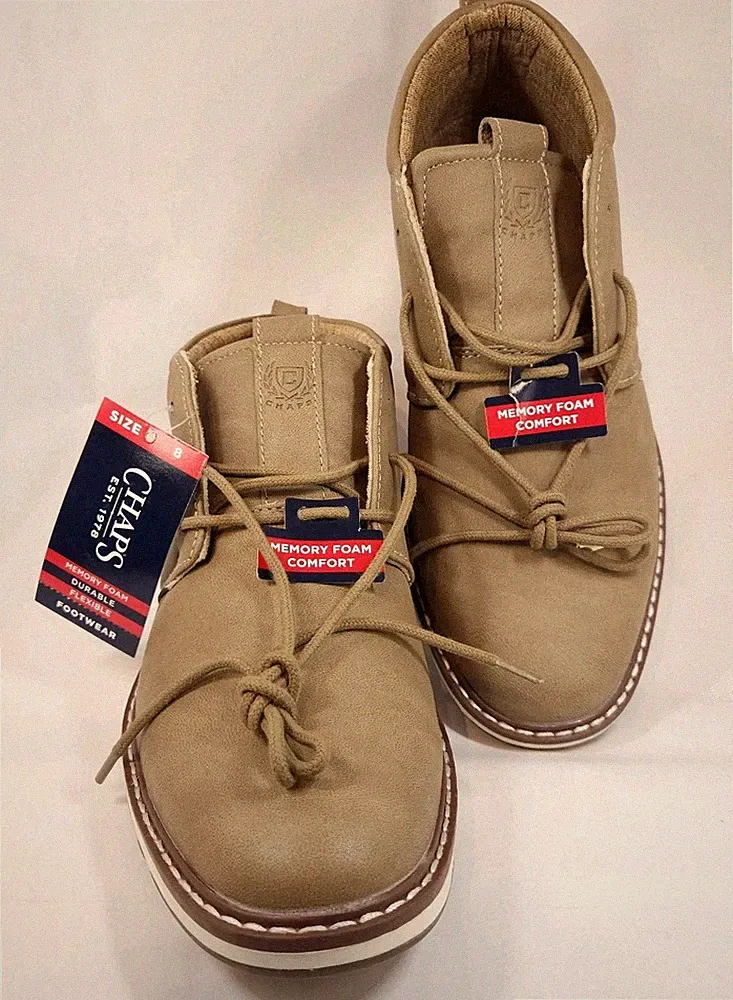 Chaps Chuck Men's Chukka Boots Size 8 Tan Memory Foam Lace-Up Casual Shoes