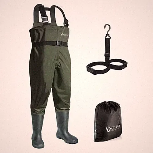 Chest Waders with Boots for Men & Women, Nylon/PVC M12/W14 Army Green