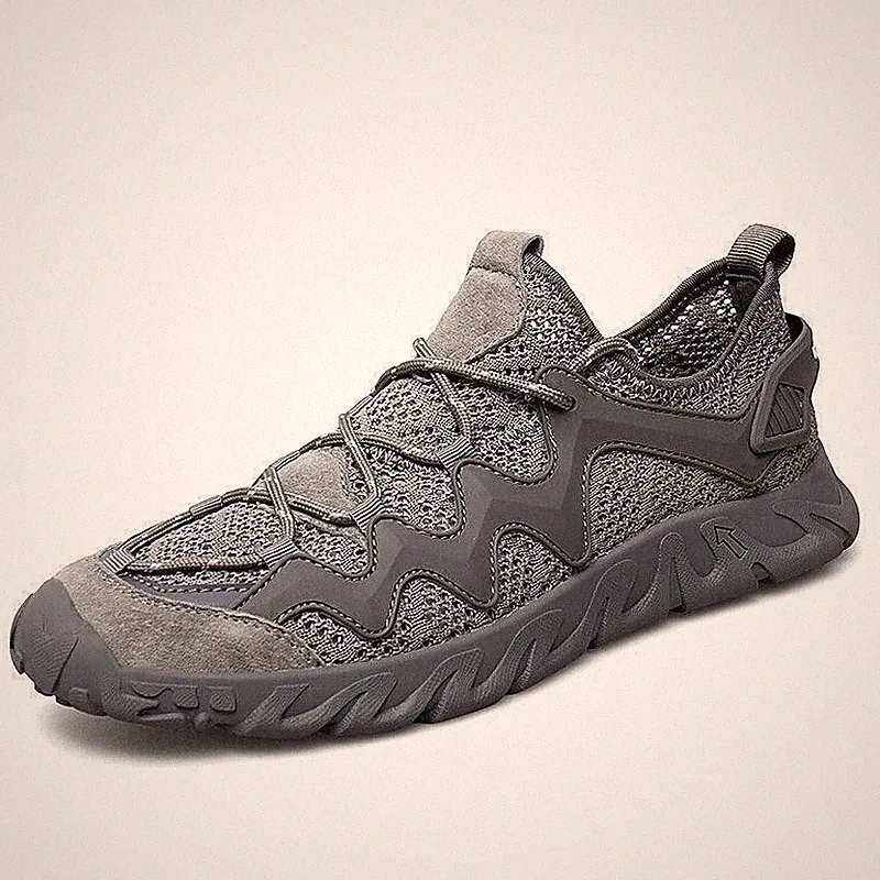 Chic Men's Hiking Casual Shoes Lace Up Round Toe Outdoor Mesh Splice Breathable