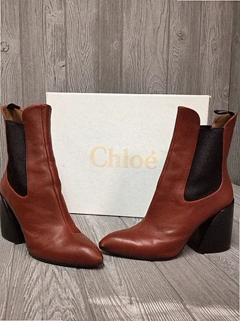 Chloe Sepia Brown Wave Heel Chelsea Boots Size 41 Pre-owned Pull-on CH19A