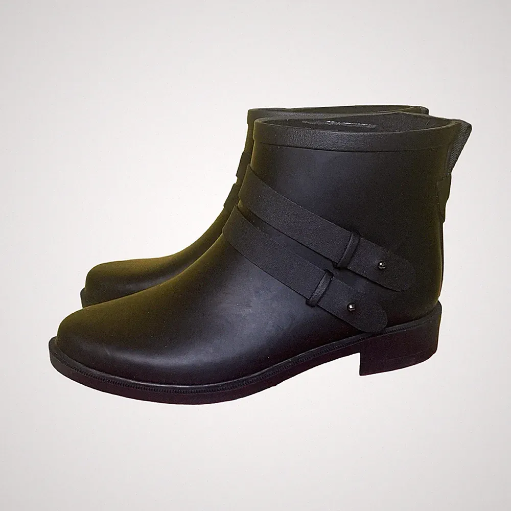 Chooka Womens Midtown Strappy Black Waterproof Rain Boots Size 8 Rainy Day
