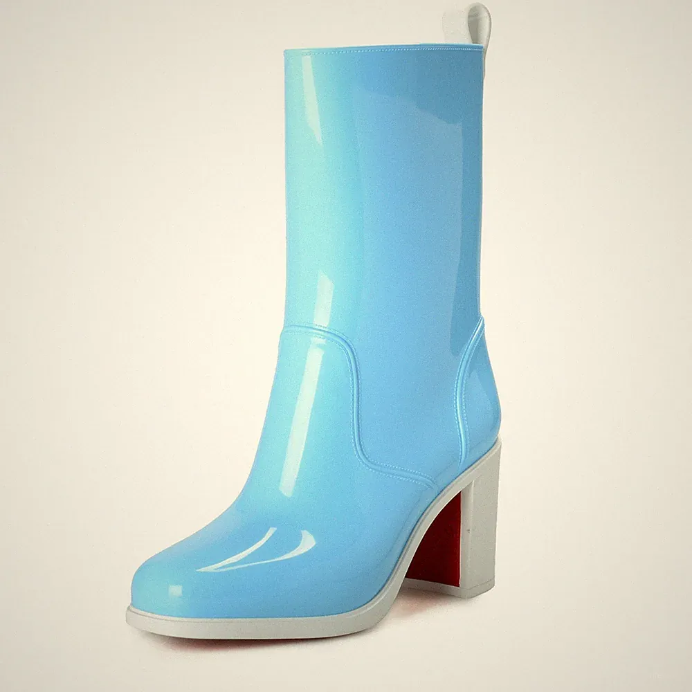 Christian Louboutin Women's "Version Splash" Heeled Rain Boots Shoes