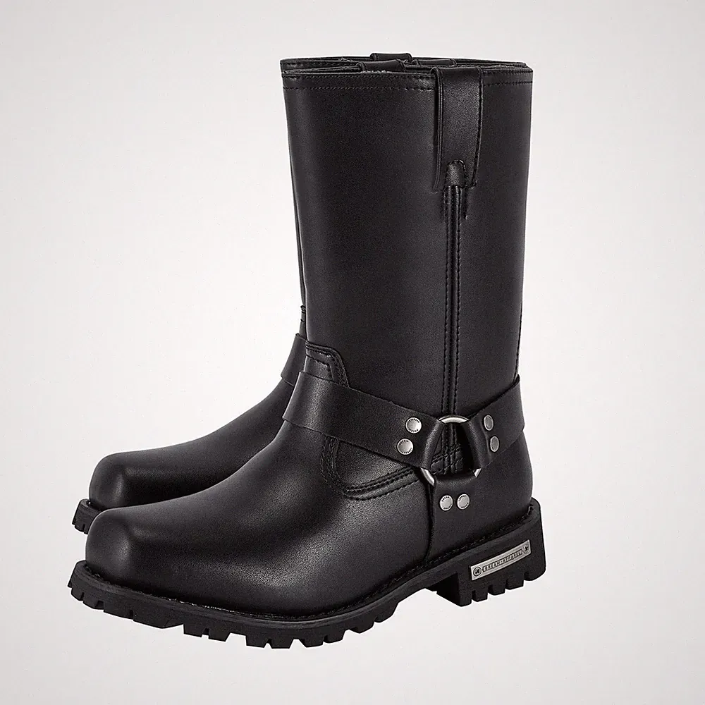 Premium Men's Black Genuine Leather Motorcycle, Studded Boots For Biker Rider