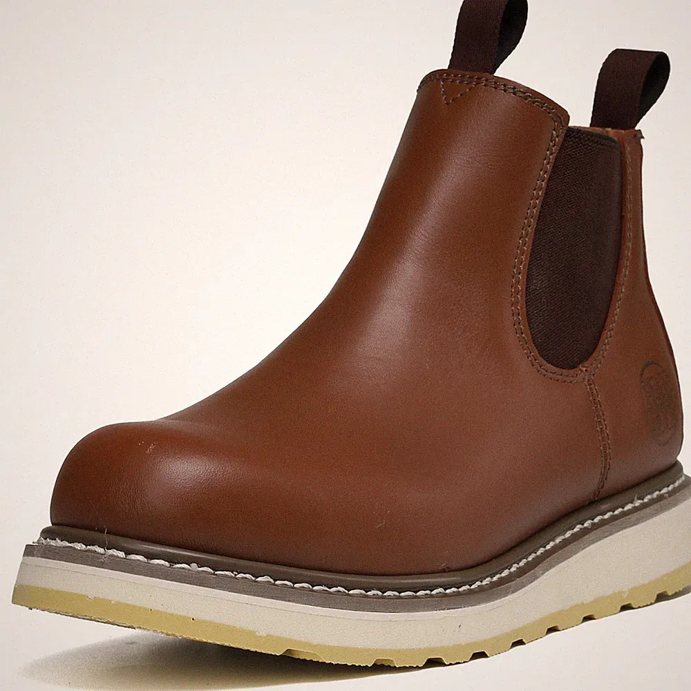 Classic Slip-on Soft Toe Mens Work Boots Leather Slip Resistant Durable 84985