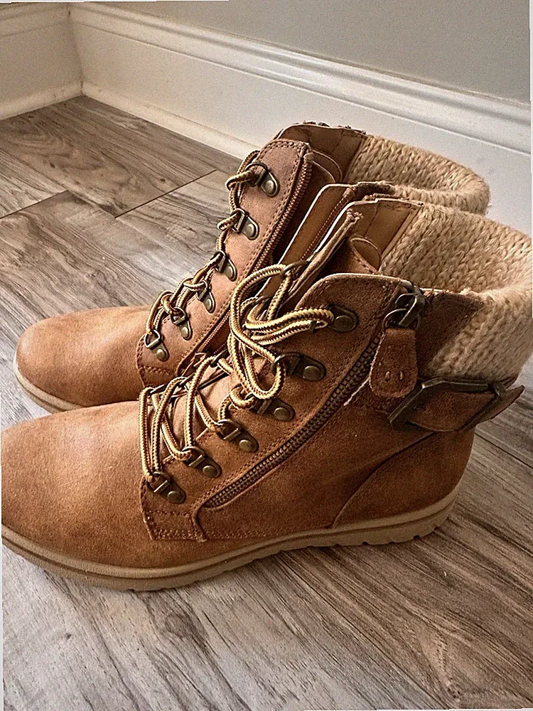 Cliffs by White Mountain Hearty Brown Ankle Combat Boots Lace Up Zipper 10