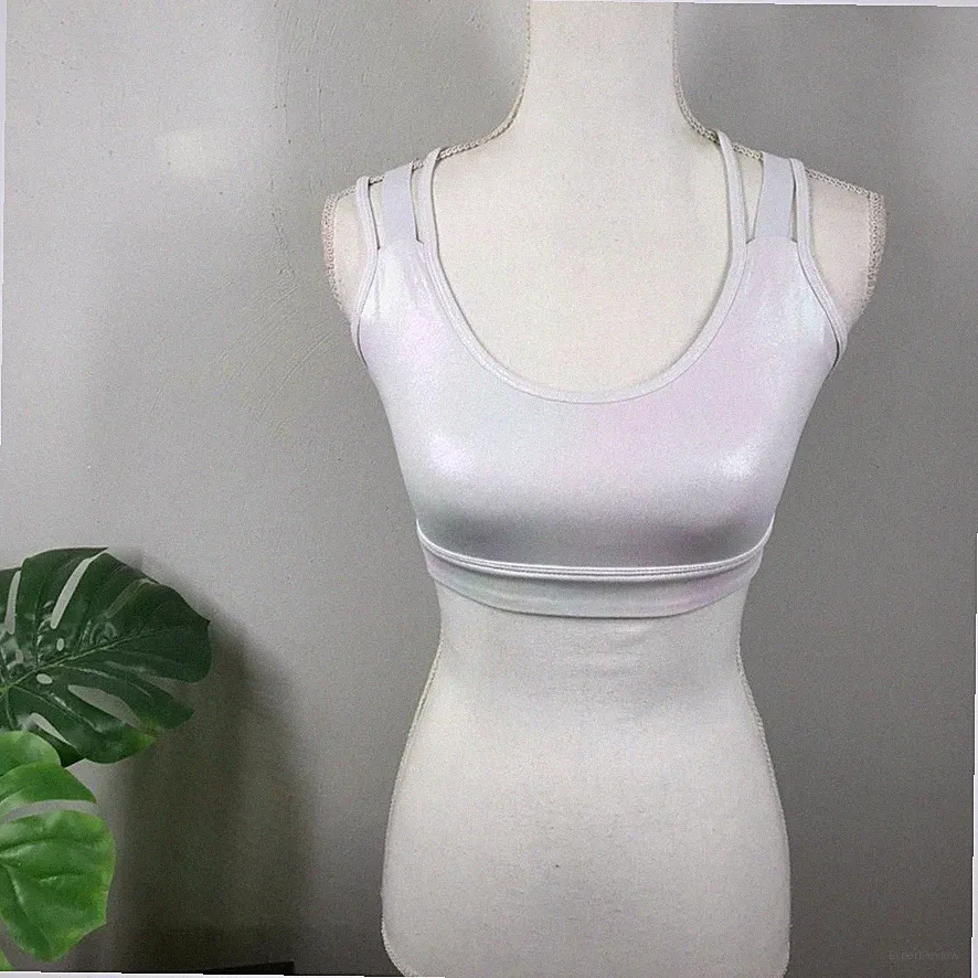 CNC Curves Combat Boots Sports Bra Womens SMALL Strappy Pearlescent Shimmer
