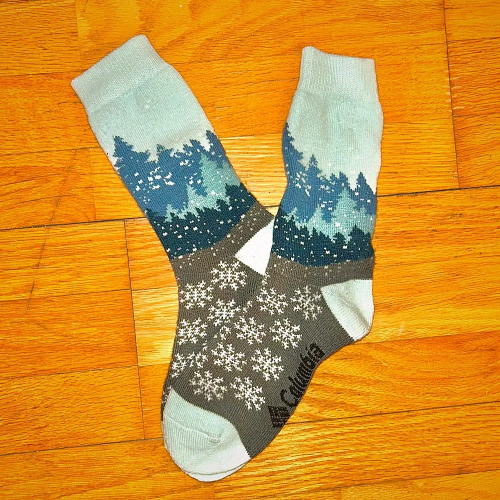Columbia Boot Ski Socks Women's Size 7-10 Blue Grey Soft Thick Fuzzy