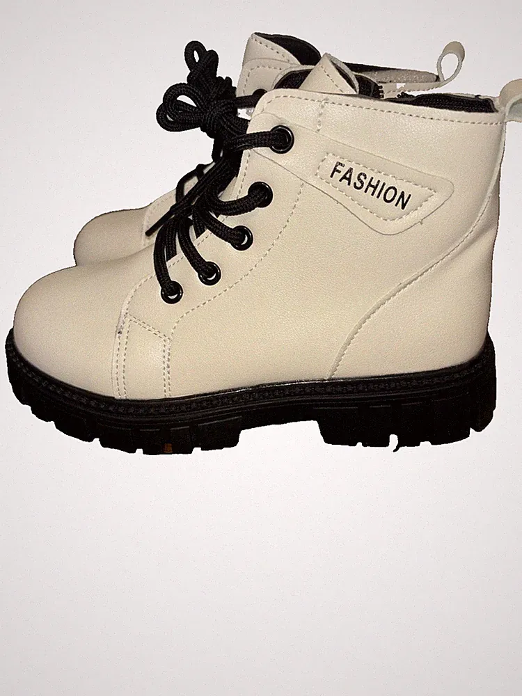 Combat Boots - Kids Faux Leather Ankle Boots Side Zipper - Stylish -Size 1.5