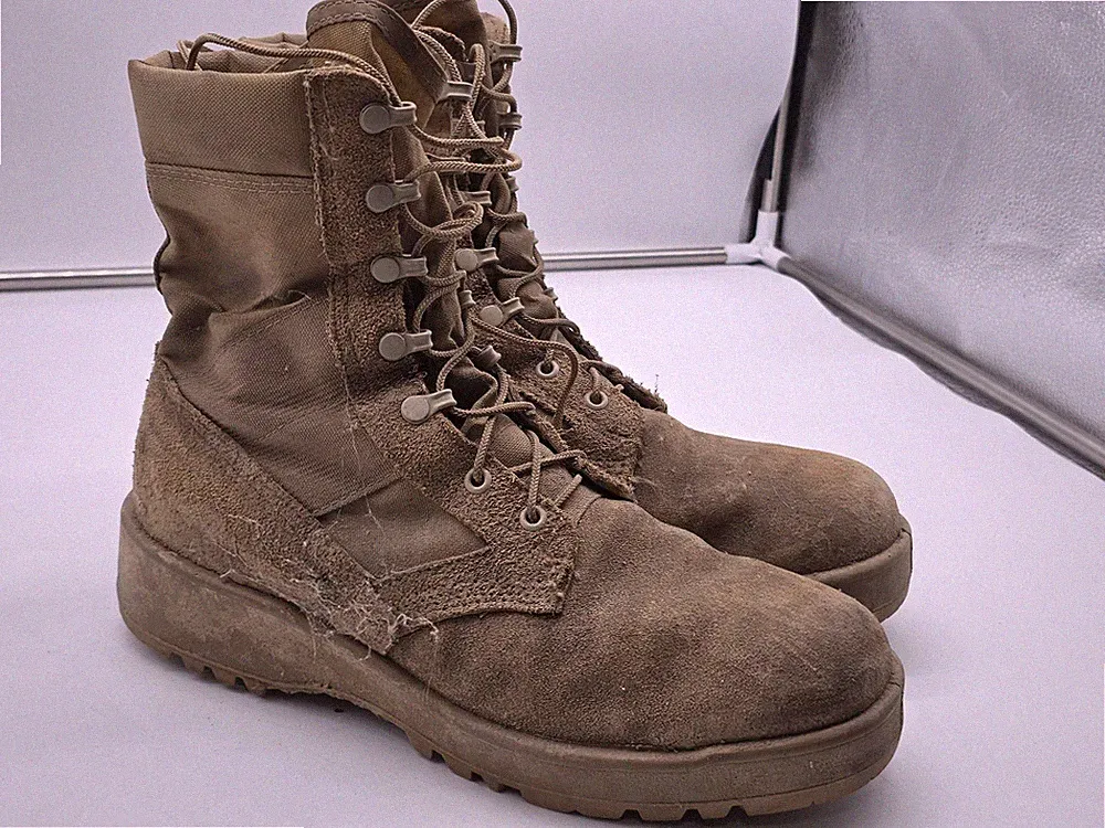 Combat Boots Mens Size 9.5 W Brown Hot Weather Army 789 Stained Damaged