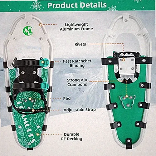 COMMOUDS Lightweight Snow Shoes for Men, Fully Adjustable Bindings