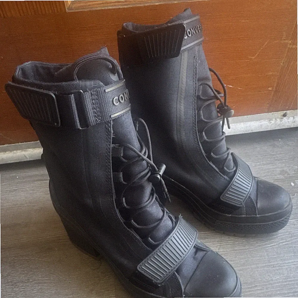 Converse Black Mid-Calf Combat Boots Straps Lace Up Women's US 8 UK 6 EU 39