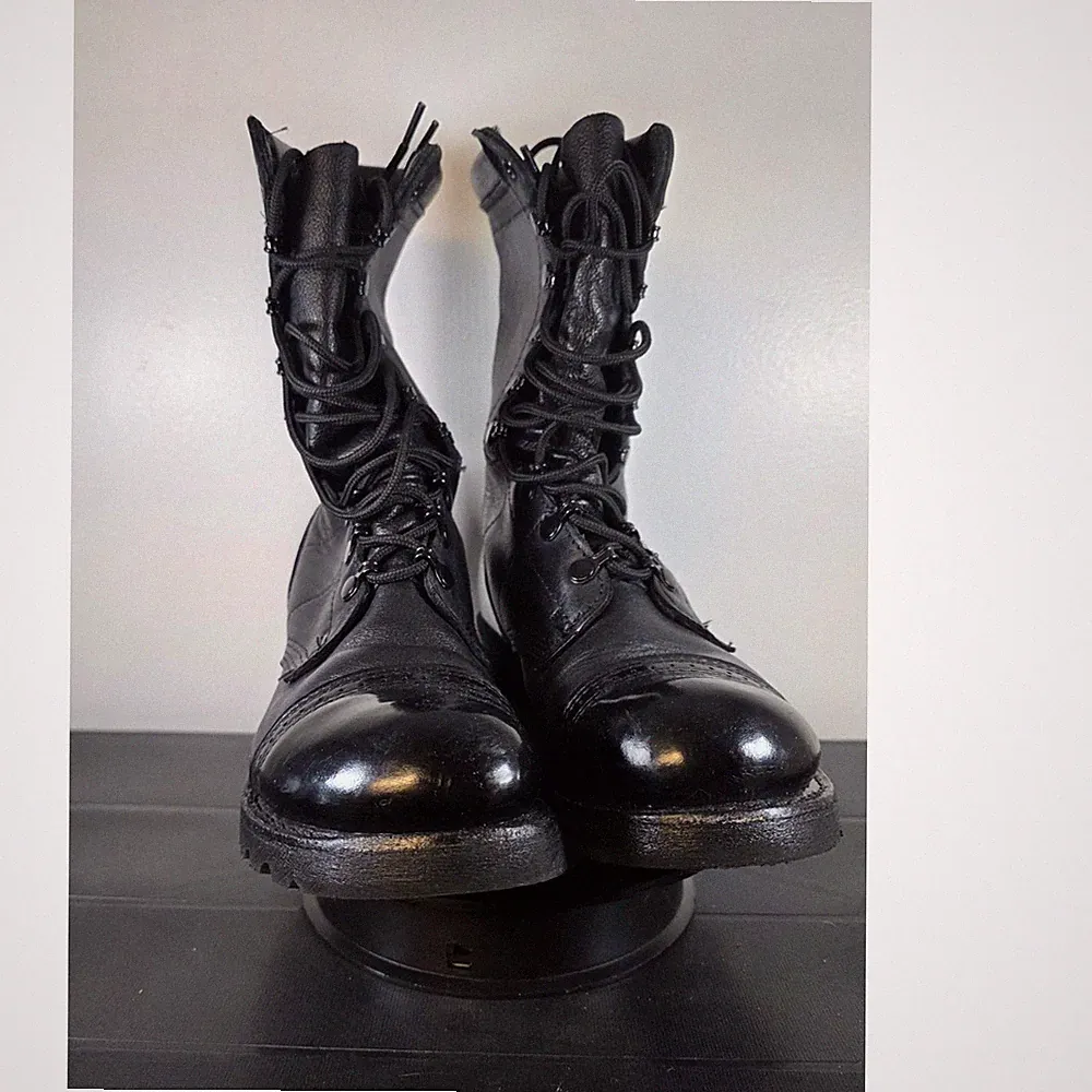 Corcoran Men's Leather Combat Boots Black Lace Up Cap Toe Internal Ankle Support