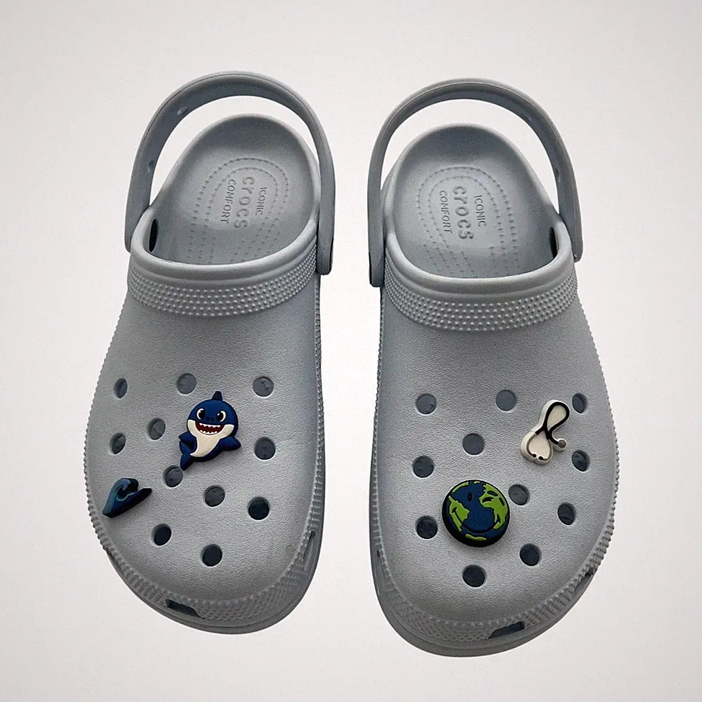 Crocs W9 Classic Clogs Shark Wave Planet Charms Hospital Nursery Shoes Baby Blue