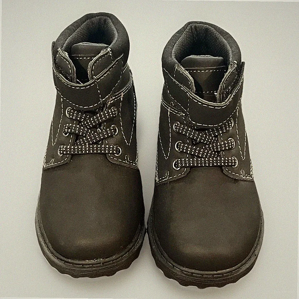Crown Vintage Lil Leon Black Combat Boots Toddler Size 9 Shoes Hook & Loop Kids
