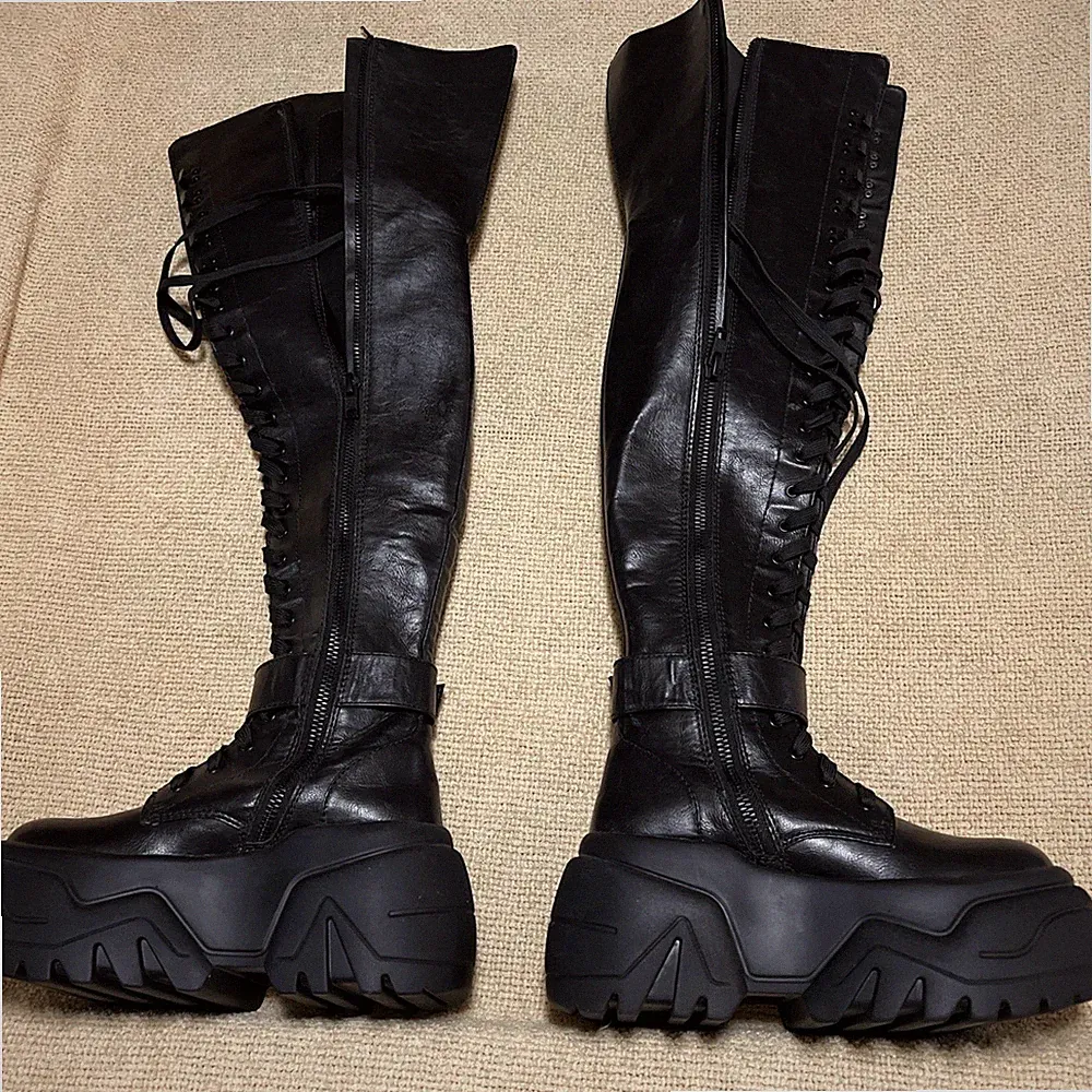 💯CURRENT MOOD DOLLS KILL Obsidian Pocket Tall Combat Boots Goth 19 Eyelit 27”