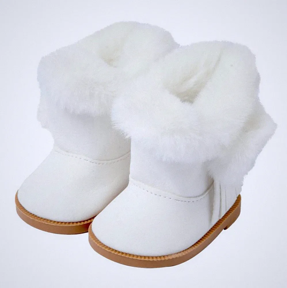Cute White plush snow boots made for 18'' doll winter shoes