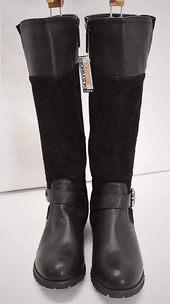 Daily Shoes Combat-19 Knee High Suede & Leather Zip Boots Black Womens Size 11