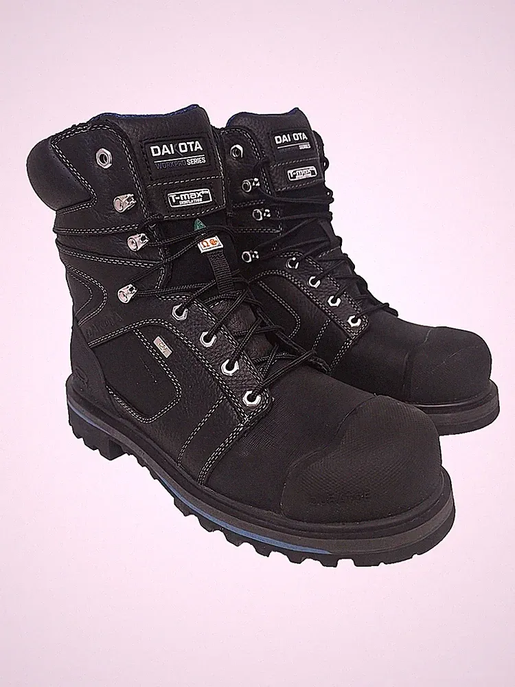 DAKOTA Men's 8'' 557 Waterproof Vibram Steel Toe CP Work Boots Black Size 10.5M