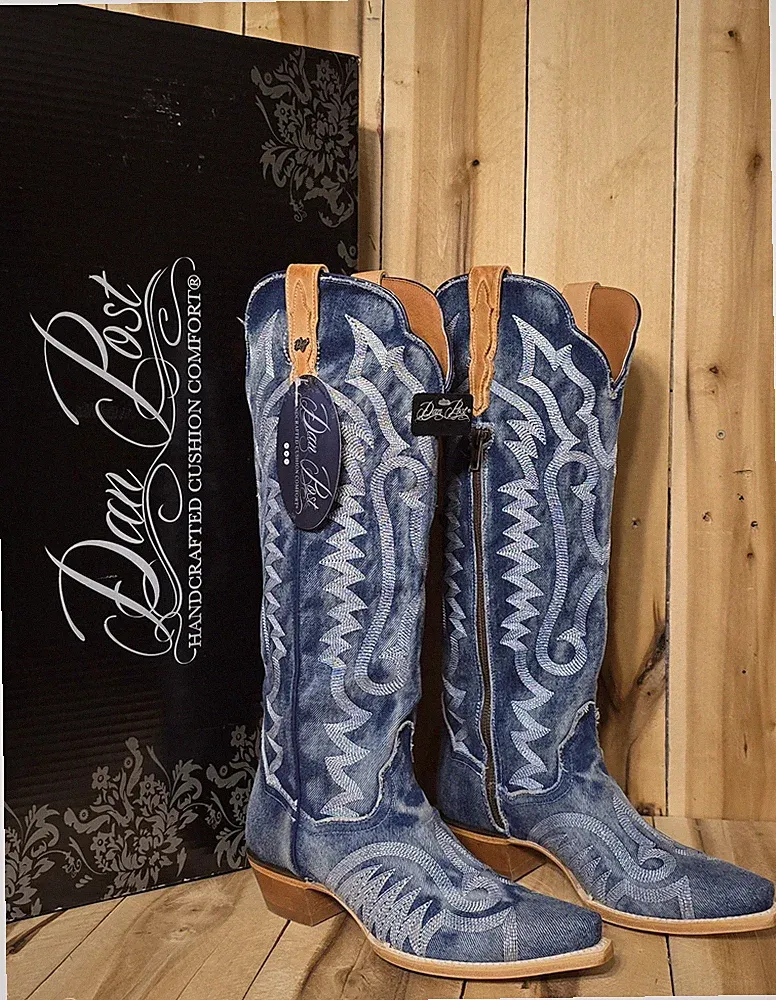 DAN POST Blue 9 M Denim Darlin Cowboy Boots Western Equestrian Horseback Riding