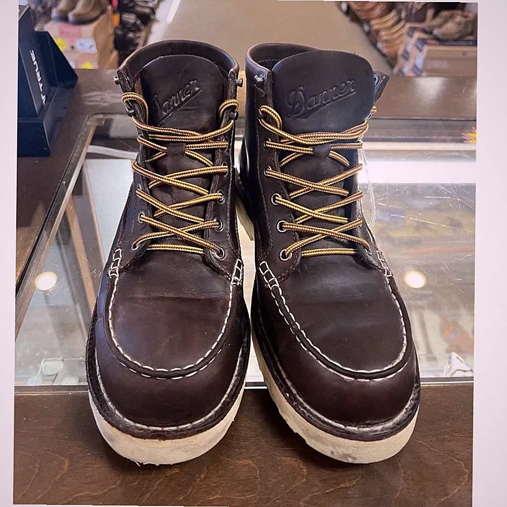 Danner Brown Leather Moc Toe Work Boots Men's Lace Up Durable USA Flag Patch