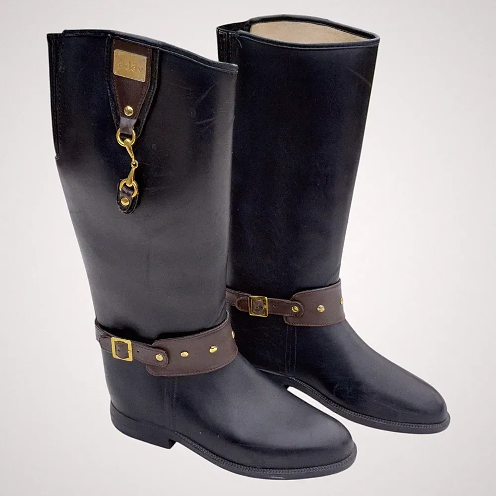 DAV Equestrian Cowgirl Black Rubber Fleece Lined Ridding Boots Size 10 Women