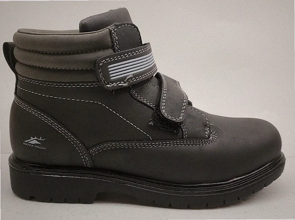 Deer Stags Boy's Marker Black/Gray Hook & Loop Work Boots Size 4.5M EXC COND