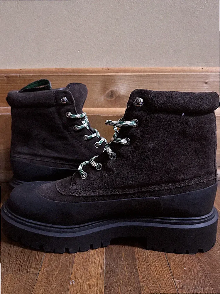 Defier Randall Black Suede Combat Boots Lace Up Rugged Sole Unisex Adults 11.5