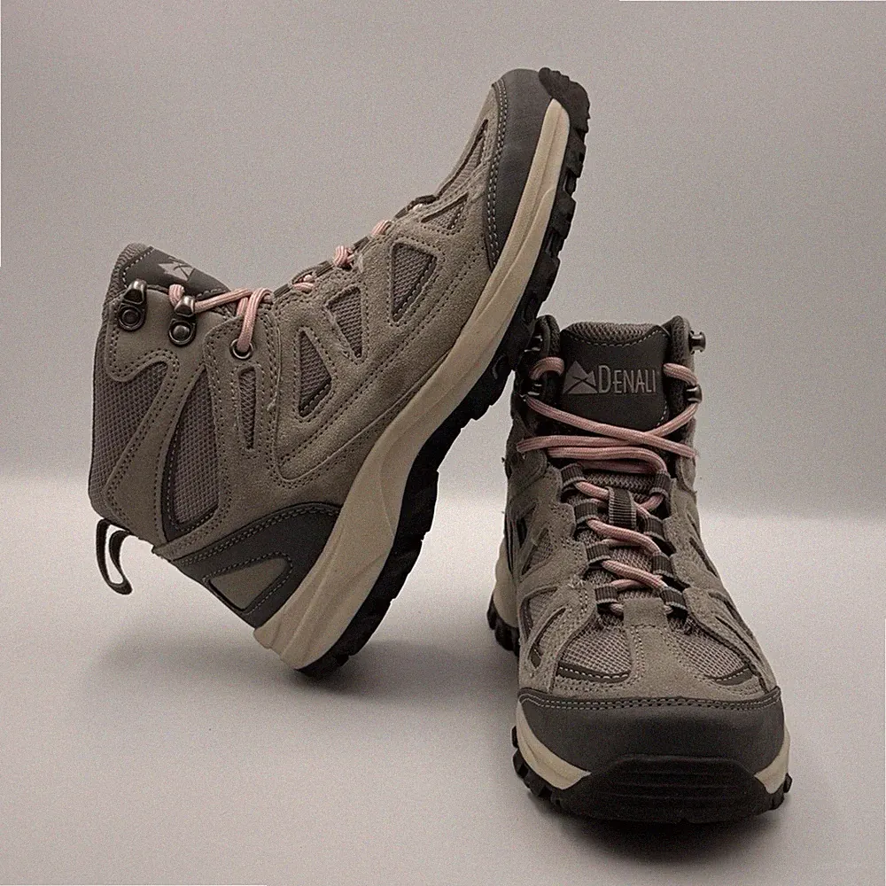 Denali Gray Pink Mesh Suede Lace-Up Men's Ankle Hiking Boots Water Resistant