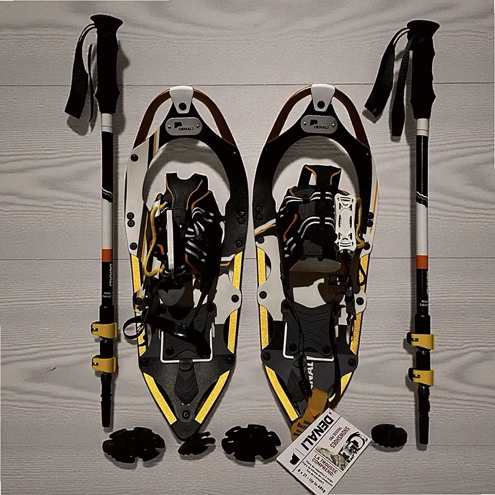 Denali Pro Snowshoes Kit 8x21 | Winter Hiking w/ Poles, Bag & Trail Grips 150 lb