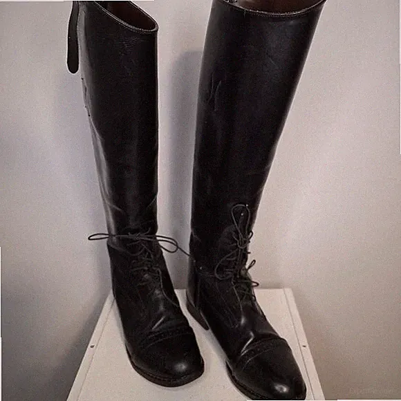 Devon Aire Leather 17" Tall Black Equestrian Laced Riding Boots Size 6.5R