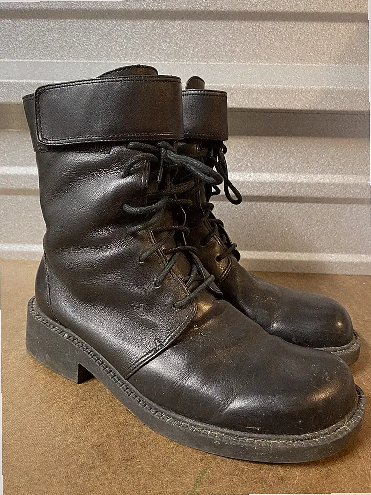 Dockers Leather Combat Boots Womens Size 7.5 Lace Up Hook & Loop