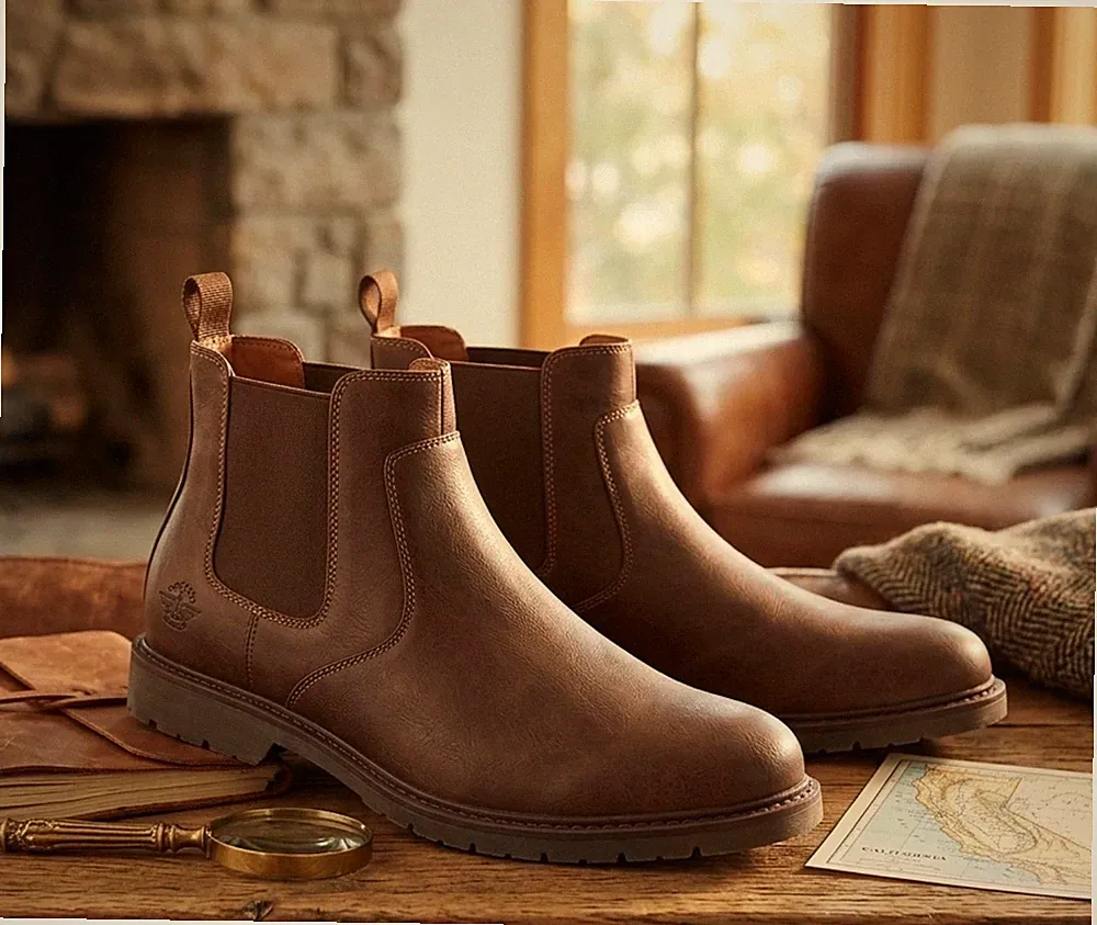 Dockers Mens Brown Chelsea Boots Slip-size 12 On Rugged Sole Durable PU Leather