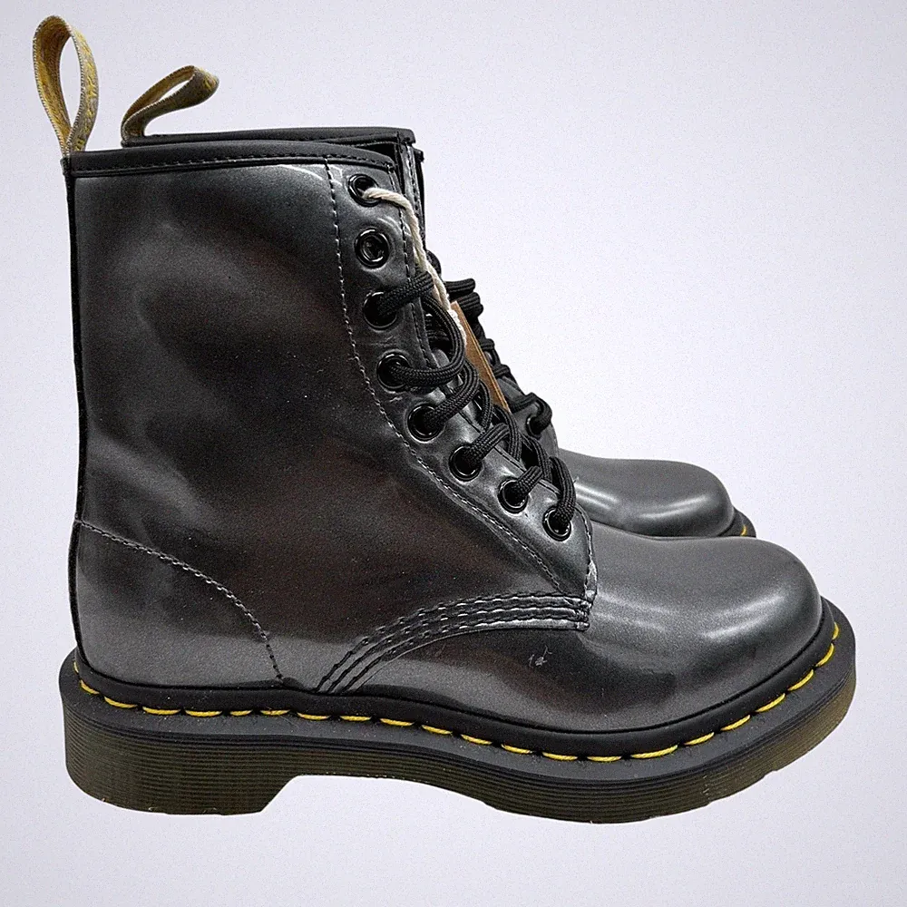 Dr Doc Martens 1460 Vegan Chrome Women's Size 5 US Black Leather Combat Boots