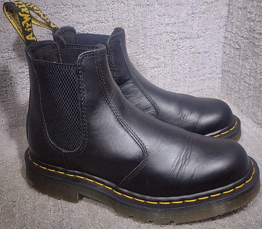 Dr. Martens ASTM-F2892-18 Unisex Size M7 L8 Leather Pull On Safety Chelsea Boots