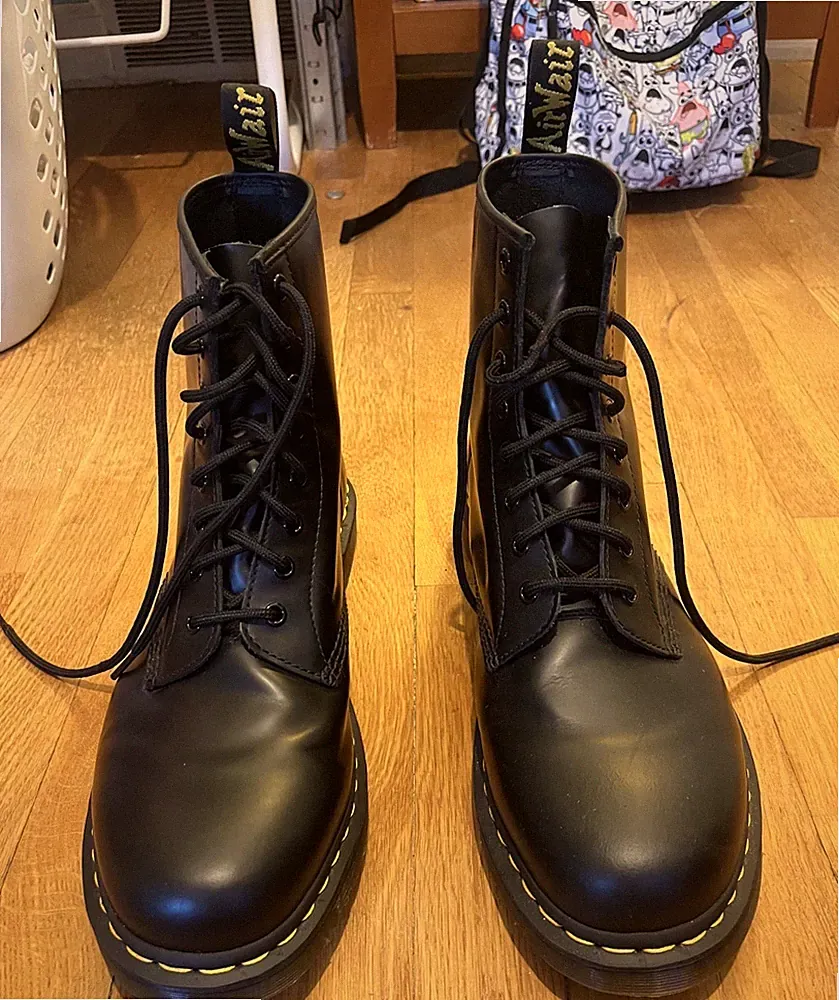 Dr. Martens Black Leather Lace-Up 1460 Combat Boots for Men, Slip Resistant