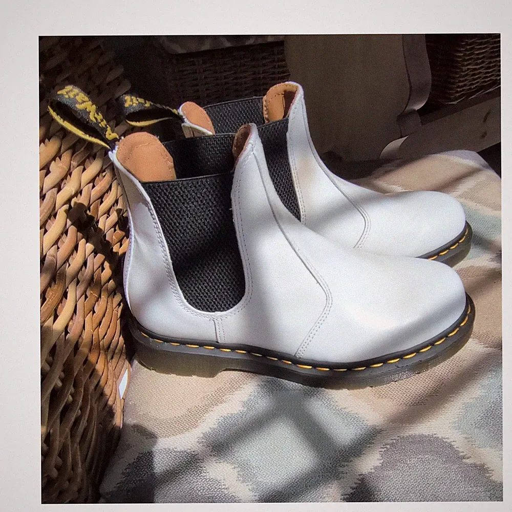 Dr. Martens White Chelsea Ankle Boots Slip On Rubber Outsole Round Toe Solid