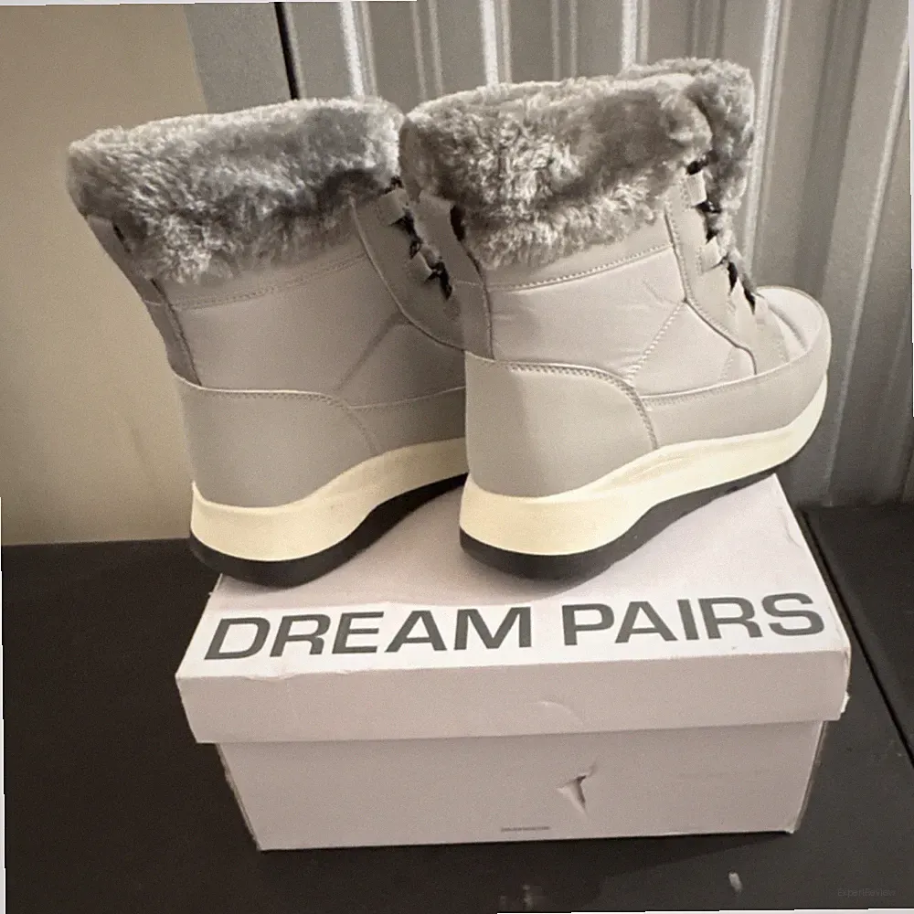 Dream Pairs Gray Ankle Snow Boots Faux Fur Lined Lace Up Round Toe Synthetic