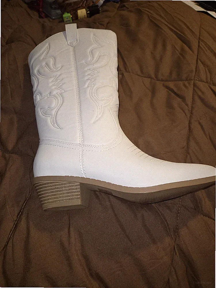 Dreampair Women's Western Boots Mid-Calf Snip Toe Embroidery Cowgirl Boots