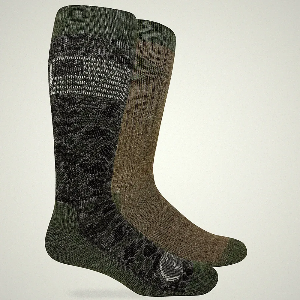 Ducks Unlimited Mens Camo American Flag Cushion Merino Wool Boot Socks 2 Pair