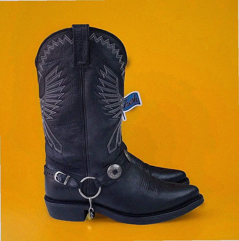 Durango 12" Western Silver Strap Motorcycle Harness Leather Boots Men Sz 8.5D