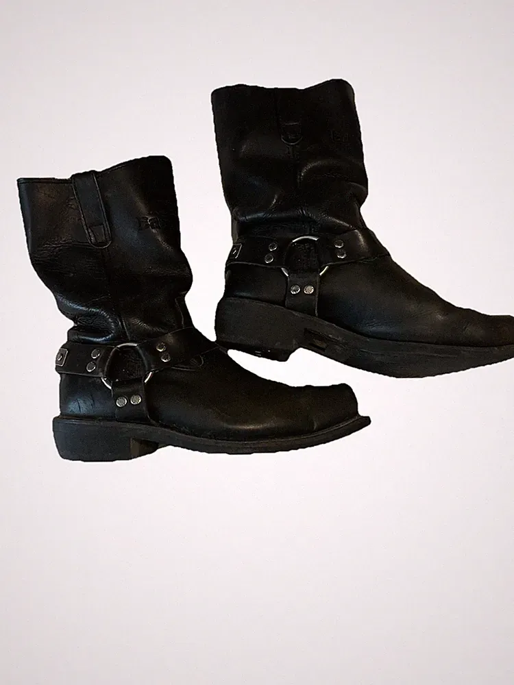 Easy Rider Motorcycle Boots Black Size 8.5 Water Resistant Boot Hook Loop Men
