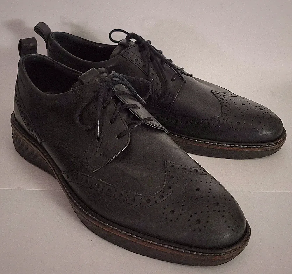 ECCO St. 1 Hybrid Lite Black Leather Brogue Oxford Wingtip Shoes Men US 10 EU 44