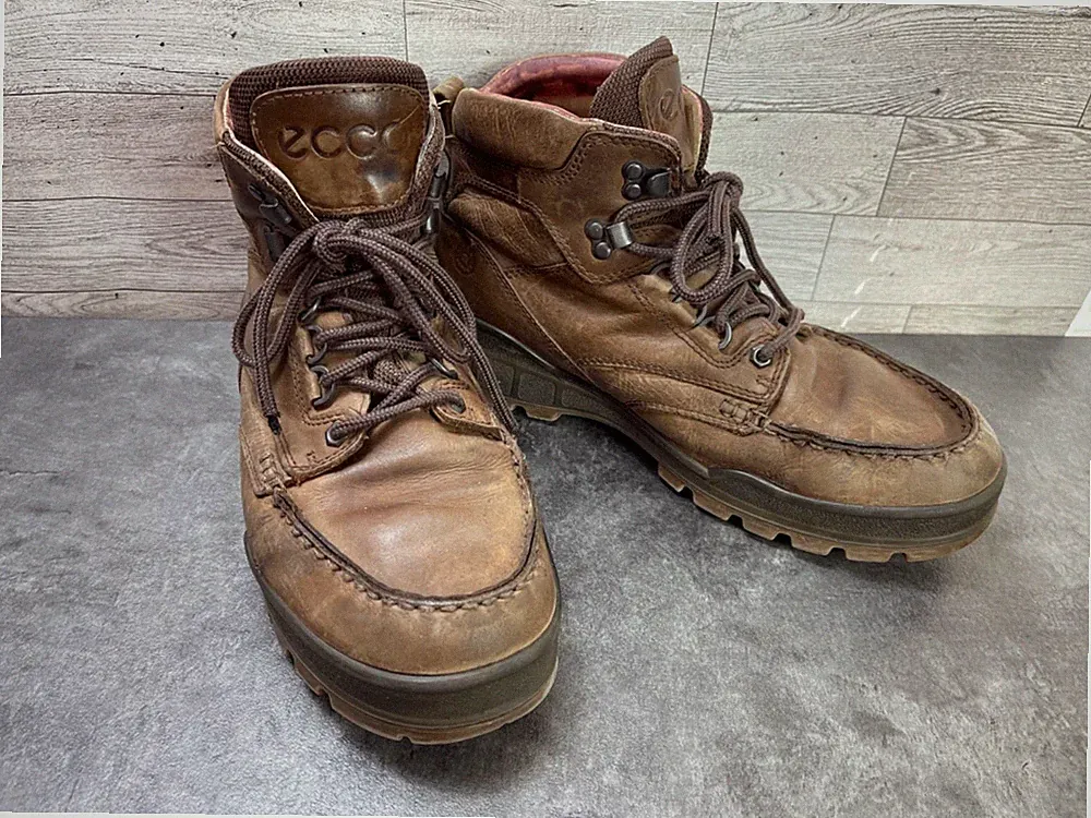 Ecco Track 25 Hiking Boots Men 10M Shoe Brown Leather GTX Gore-Tex Trail Moc Toe