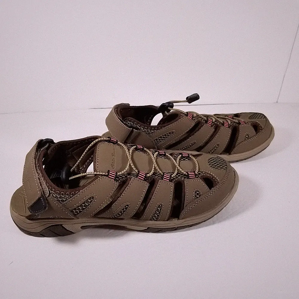 Eddie Bauer Blakely Shoes Women's 8M Leather Hiking Sandals Gray Pink Brown