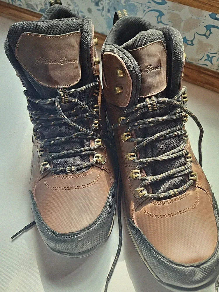 Eddie Bauer Men’s 12 Waterproof Hiking Boots Brown Leather Trail Outdoor Shoes