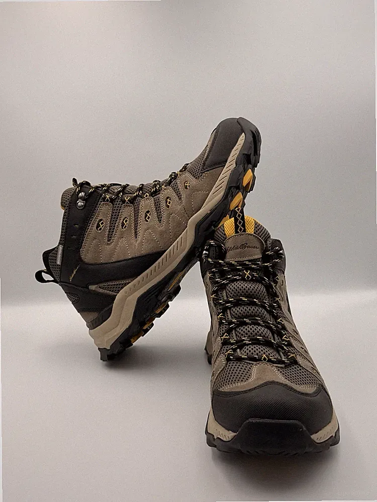 Eddie Bauer Men's Brown Black Yellow Hiking Boots Outdoor Trail Shoes